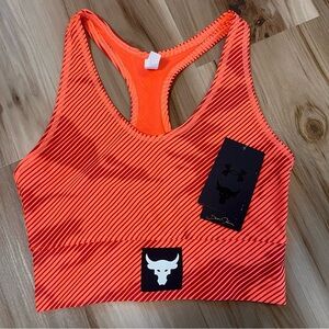 NEW Under Armour Project Rock Sports Bra Small HeatGear Tangerine 1371369 824